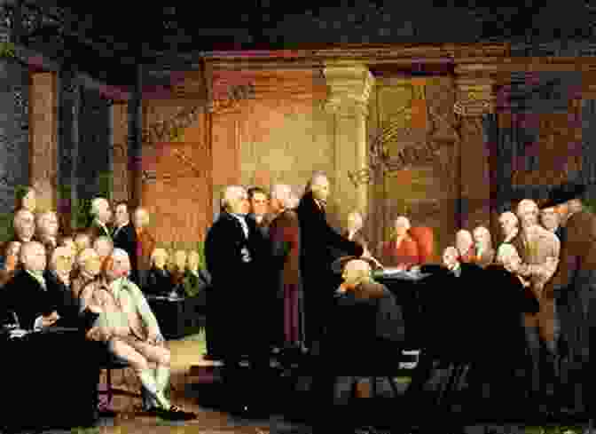 A Painting Depicting The Signing Of The Declaration Of Independence, With Prominent Figures Like Thomas Jefferson And John Adams Gathered Around A Table, Pens In Hand. Independence: The Tangled Roots Of The American Revolution